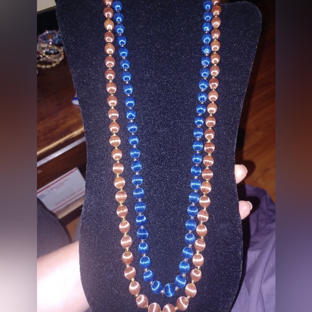 Vintage Blue and Brown Silk Beaded Necklaces